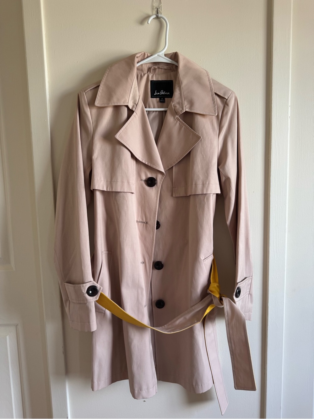 Sam Edelman Blush Trench Coat with Yellow Belt Accent
